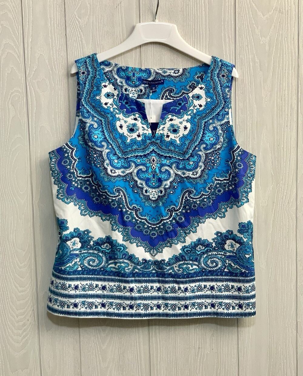 RSVP By Talbots Blue Print Sleeveless Top 16P NWT